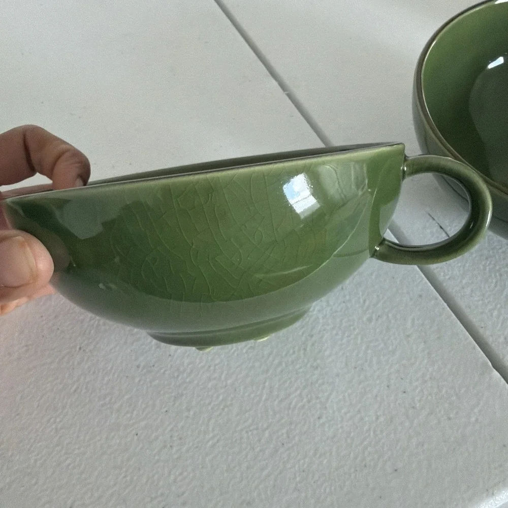 Vintage Two IKEA Set Of Green Soup Bowls With Plates And An Extra Bowl